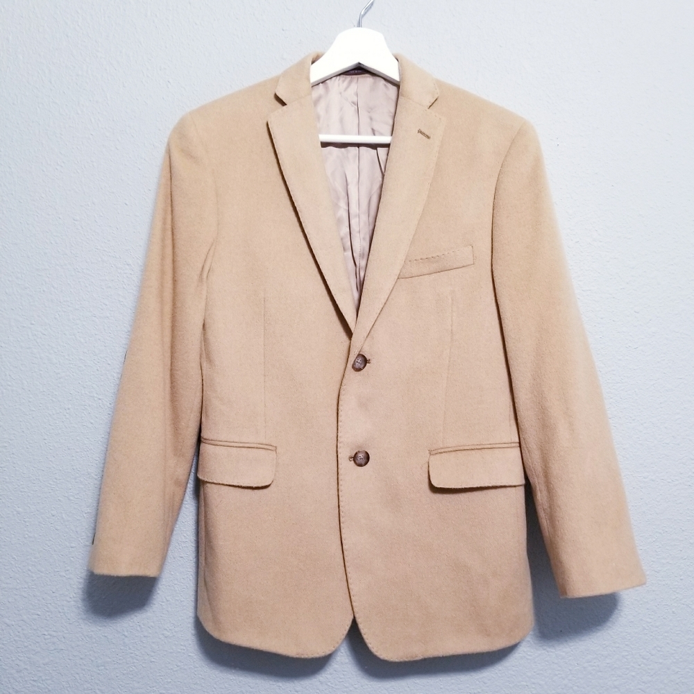 Hickey Freeman camel hair blazer jacket tan sports coat